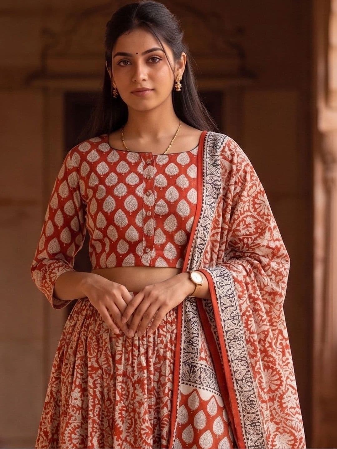 Avishya Printed Block Print Ready to Wear Lehenga & Blouse With Dupatta thumbnail 4