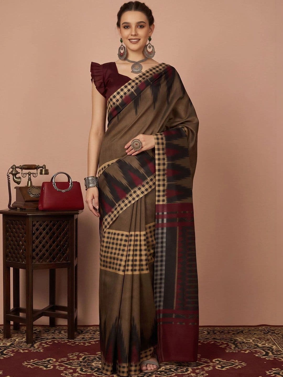 Anouk Ethnic Motifs Silk Blend Designer Ikat Saree - view 1