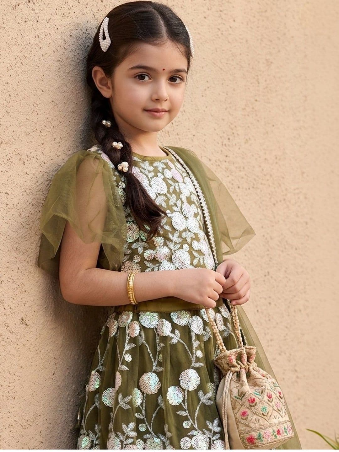 Bella Moda Girls Embellished Sequinned Ready to Wear Lehenga & Blouse With Dupatta thumbnail 4