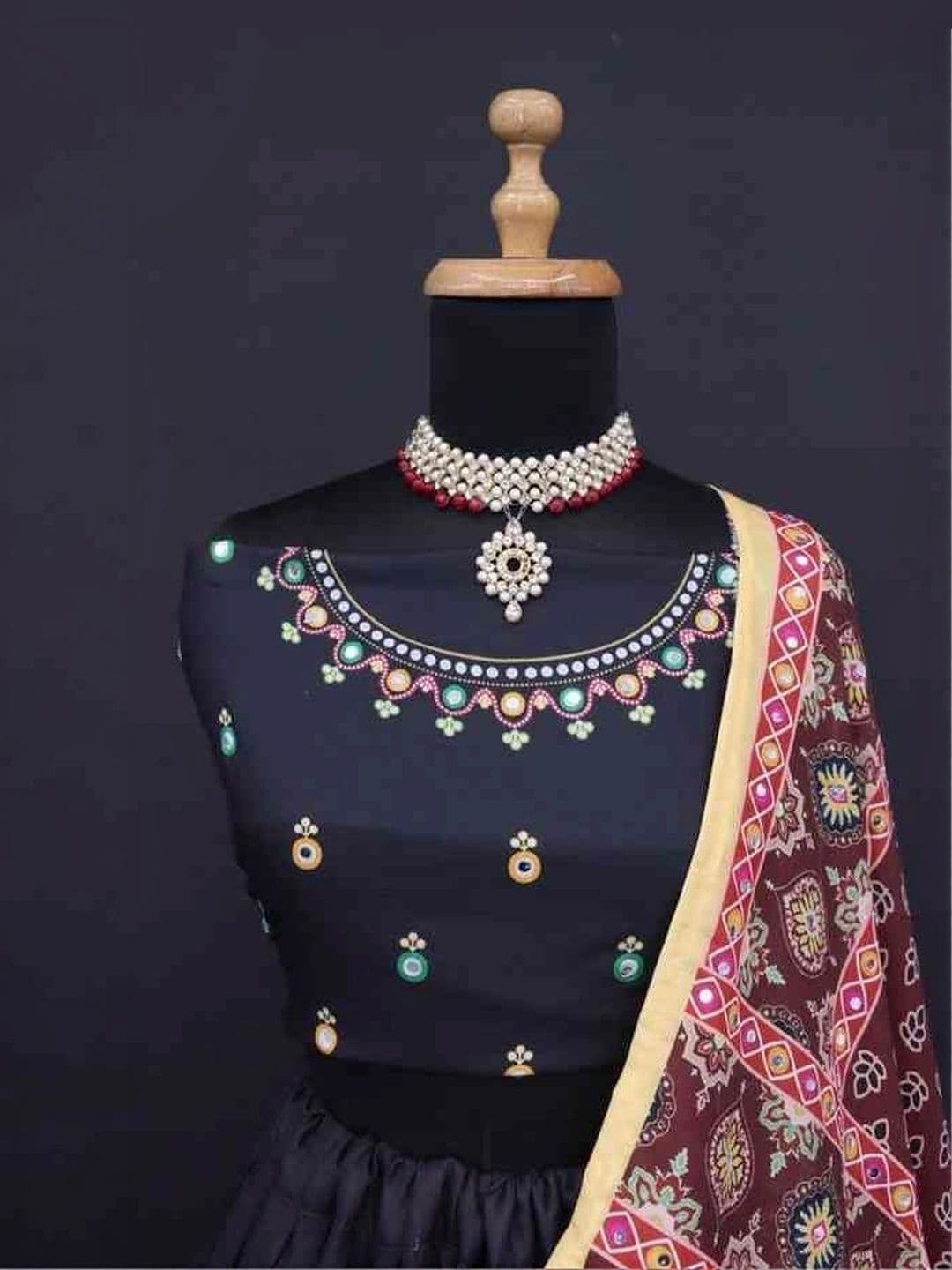 DAYLOOM Embellished Mirror Work Semi-Stitched Lehenga & Unstitched Blouse With Dupatta thumbnail 5