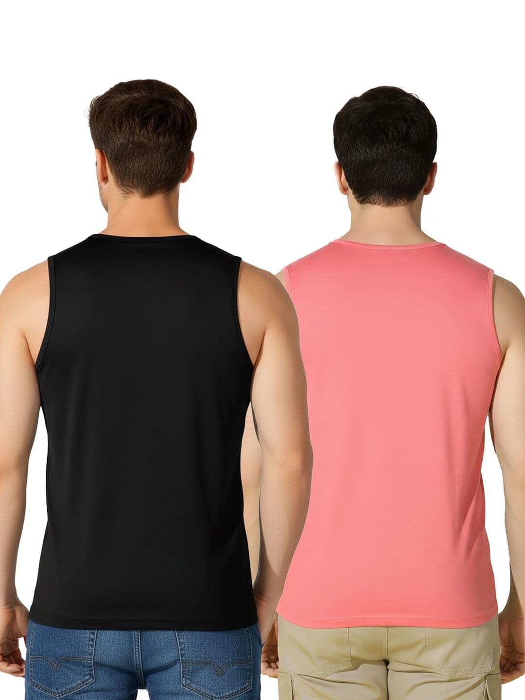 SLOWLORIS Men Pack of 2 Solid & Printed Sleeveless T-Shirts thumbnail 2