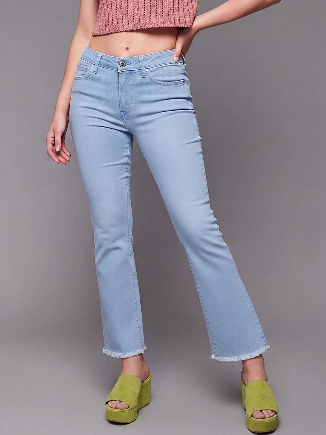 Mast & Harbour Women Bootcut High-Rise Low Distress Heavy Fade Cuffed Hem Stretchable Jeans thumbnail 5
