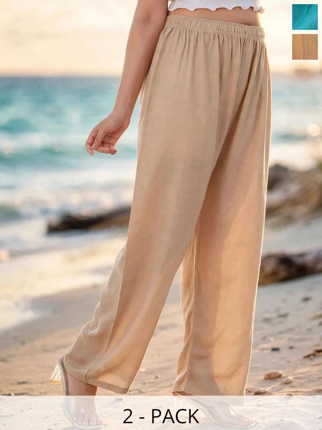 MICHAEL KOVLIN Women Pack of 2 Comfortable Trending Wide Leg Luxe Flared Palazzo - view 1