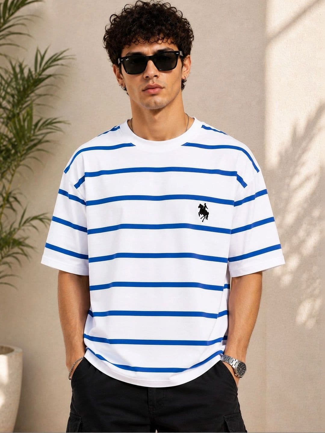 LAUREN ADAMS Men Relaxed Fit Striped Cotton T-shirt thumbnail 2