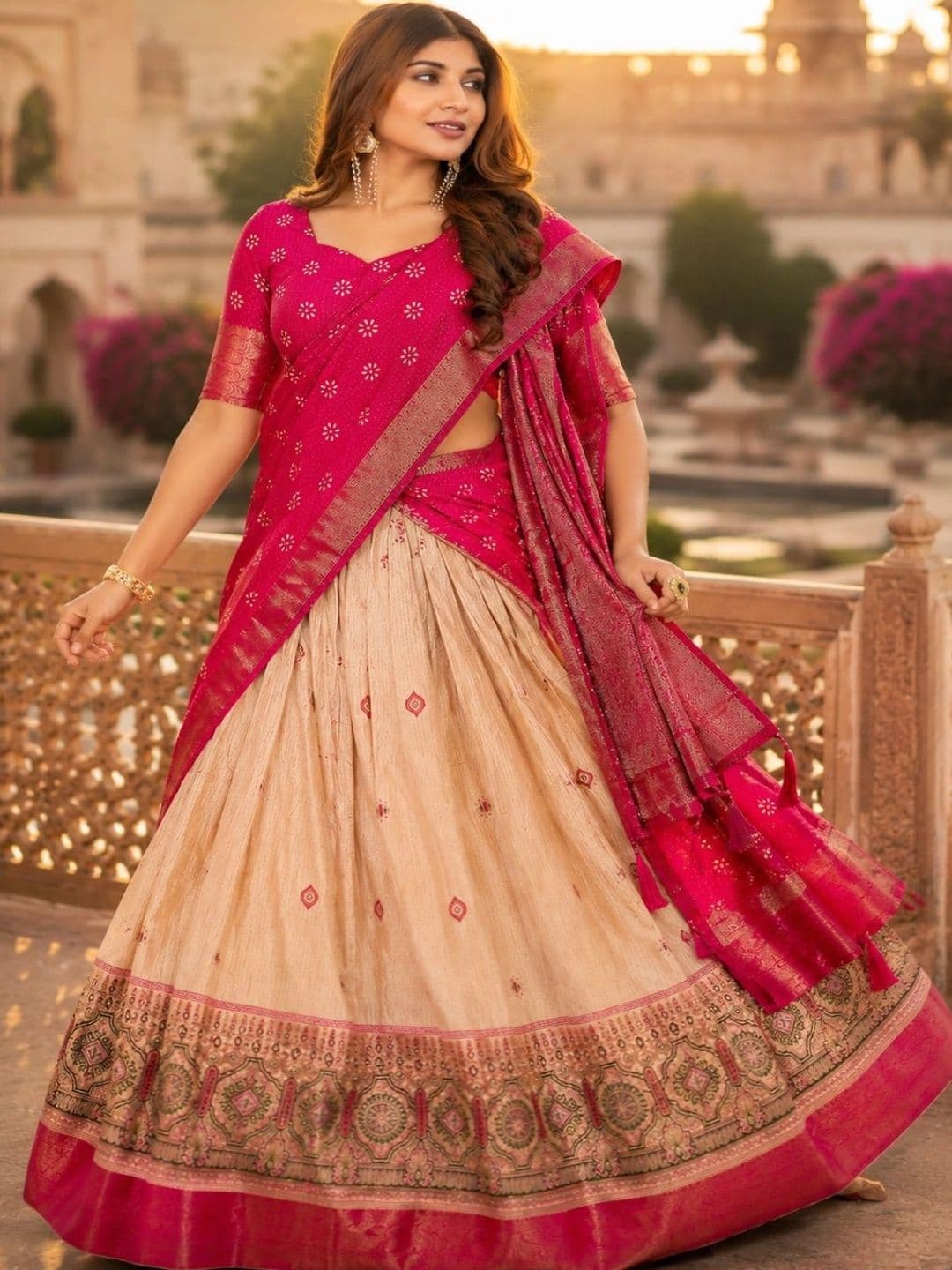 House of Pataudi Semi-Stitched Lehenga & Unstitched Blouse With Dupatta thumbnail 2