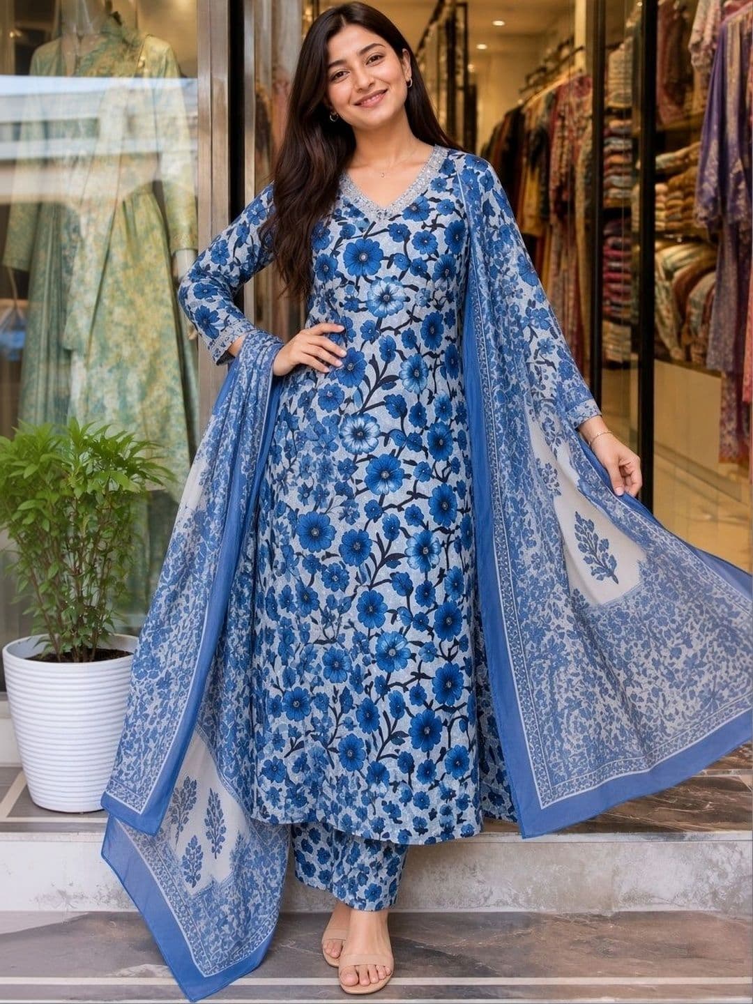 KALINI Women Floral Printed Regular Kurta with Palazzos & With Dupatta thumbnail 7