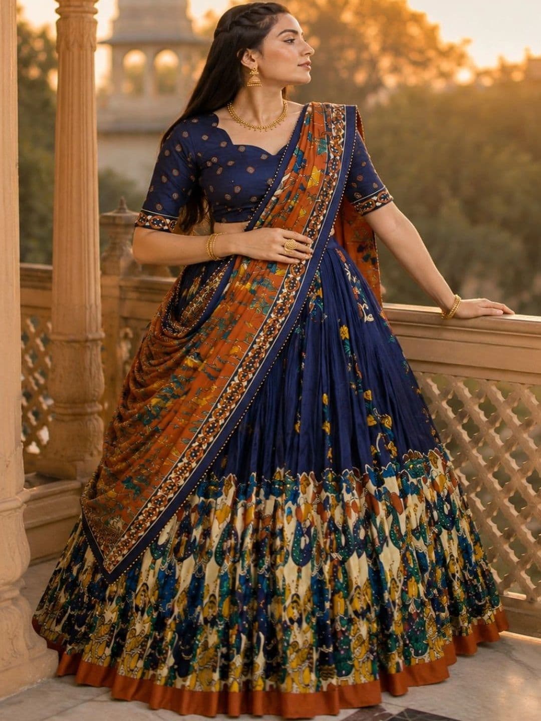 House of Pataudi Embroidered Semi-Stitched Lehenga & Unstitched Blouse With Dupatta thumbnail 4