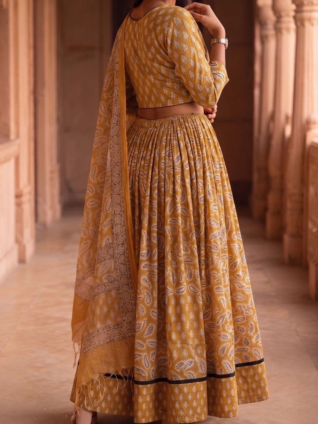 Avishya Printed Block Print Ready to Wear Lehenga & Blouse With Dupatta thumbnail 3