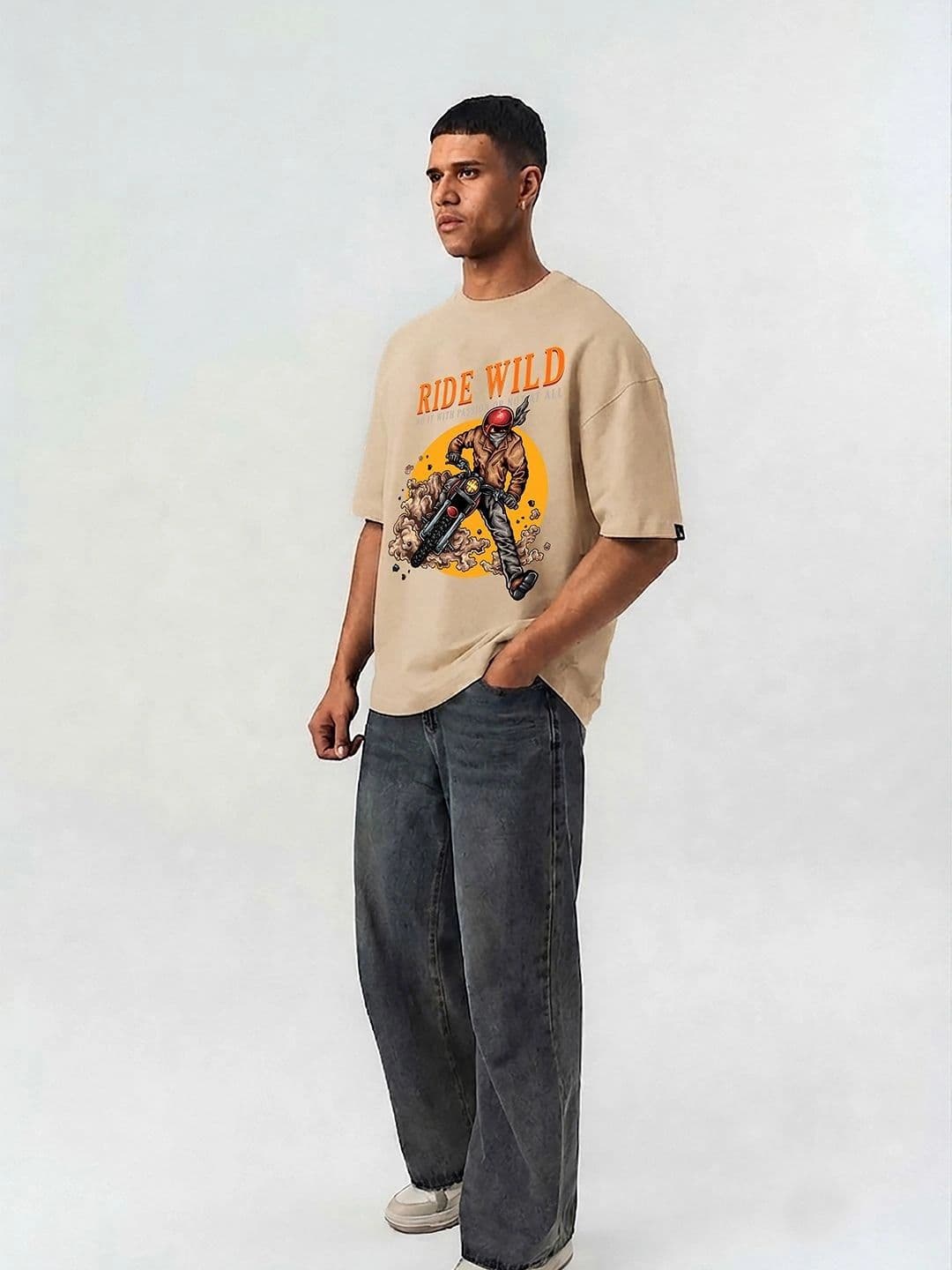 Mast & Harbour Men Printed Drop-Shoulder Sleeves T-shirt thumbnail 2