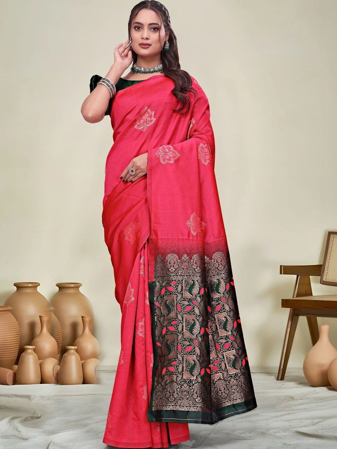 KALINI Floral Zari Silk Blend Saree - view 1