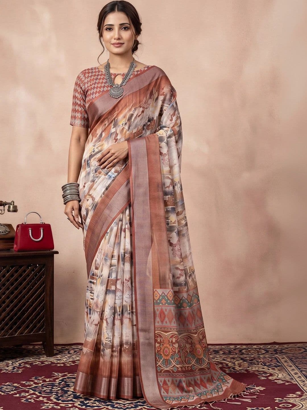 Anouk Zari Linen Blend Designer Saree - view 1