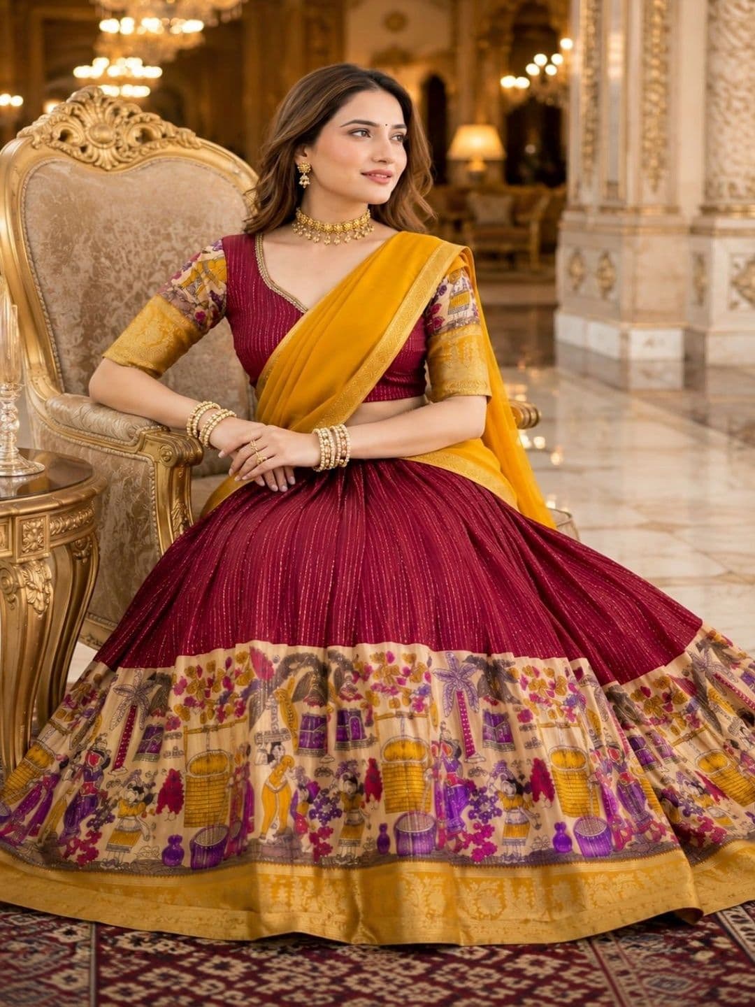 House of Pataudi Embroidered Semi-Stitched Lehenga & Unstitched Blouse With Dupatta thumbnail 4