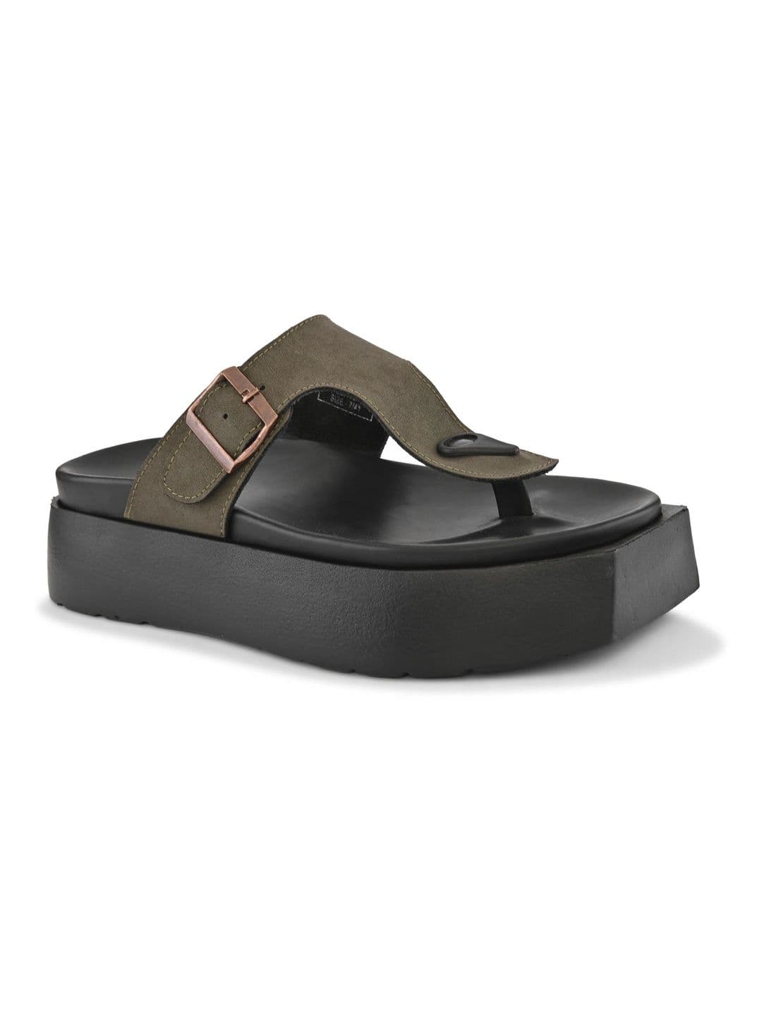 San Frissco Men Suede Olive Buckle Toe-Loop Sandals with Cushioned Footbed Slip-On thumbnail 5