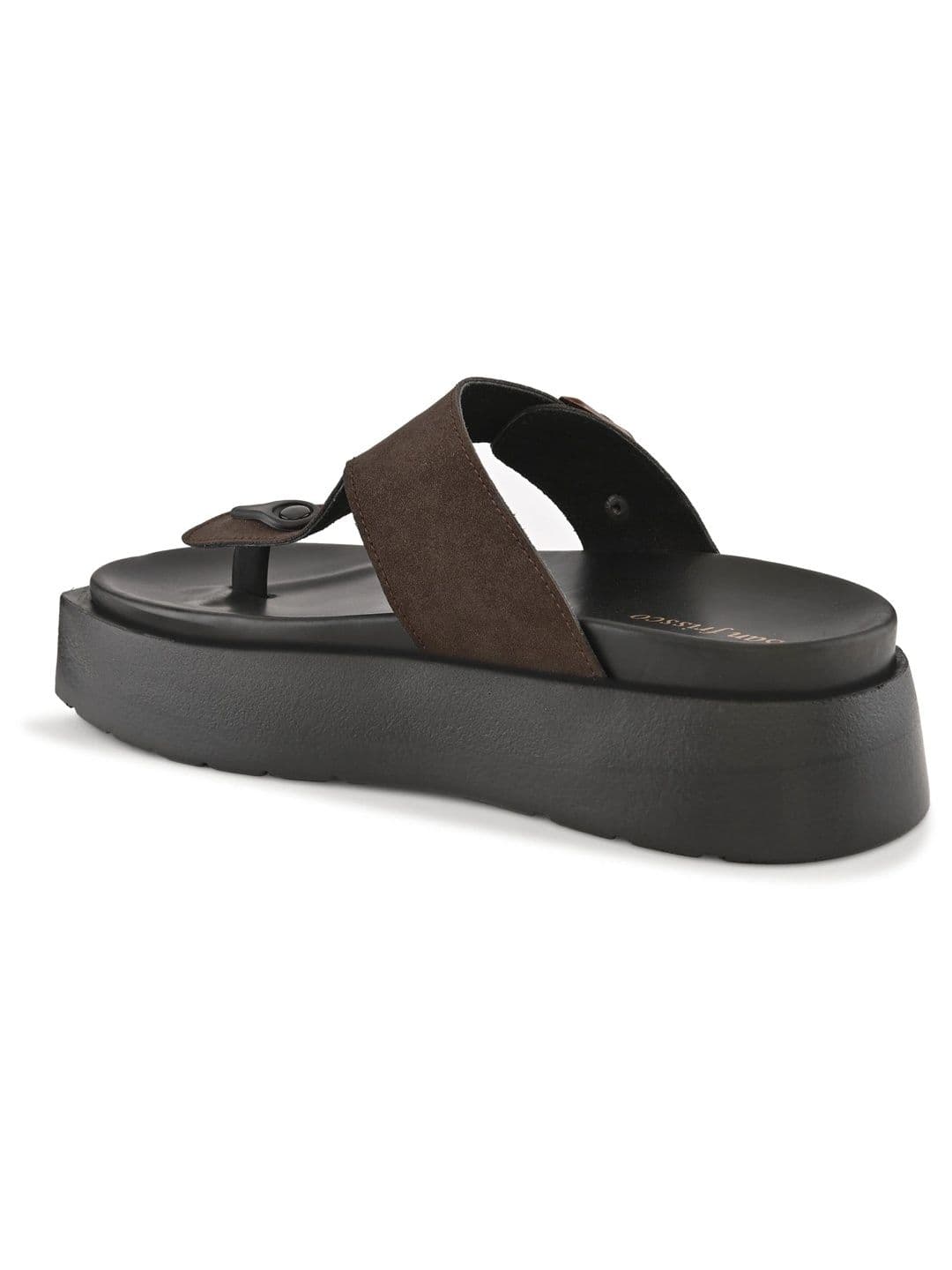 San Frissco Men Suede Brown Buckle Toe-Loop Sandals with Cushioned Footbed Slip-On thumbnail 6