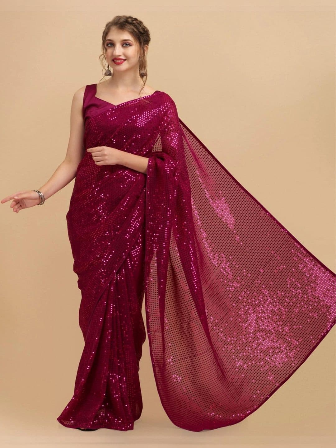 SZN Embellished Sequinned Pure Georgette Designer Saree thumbnail 4