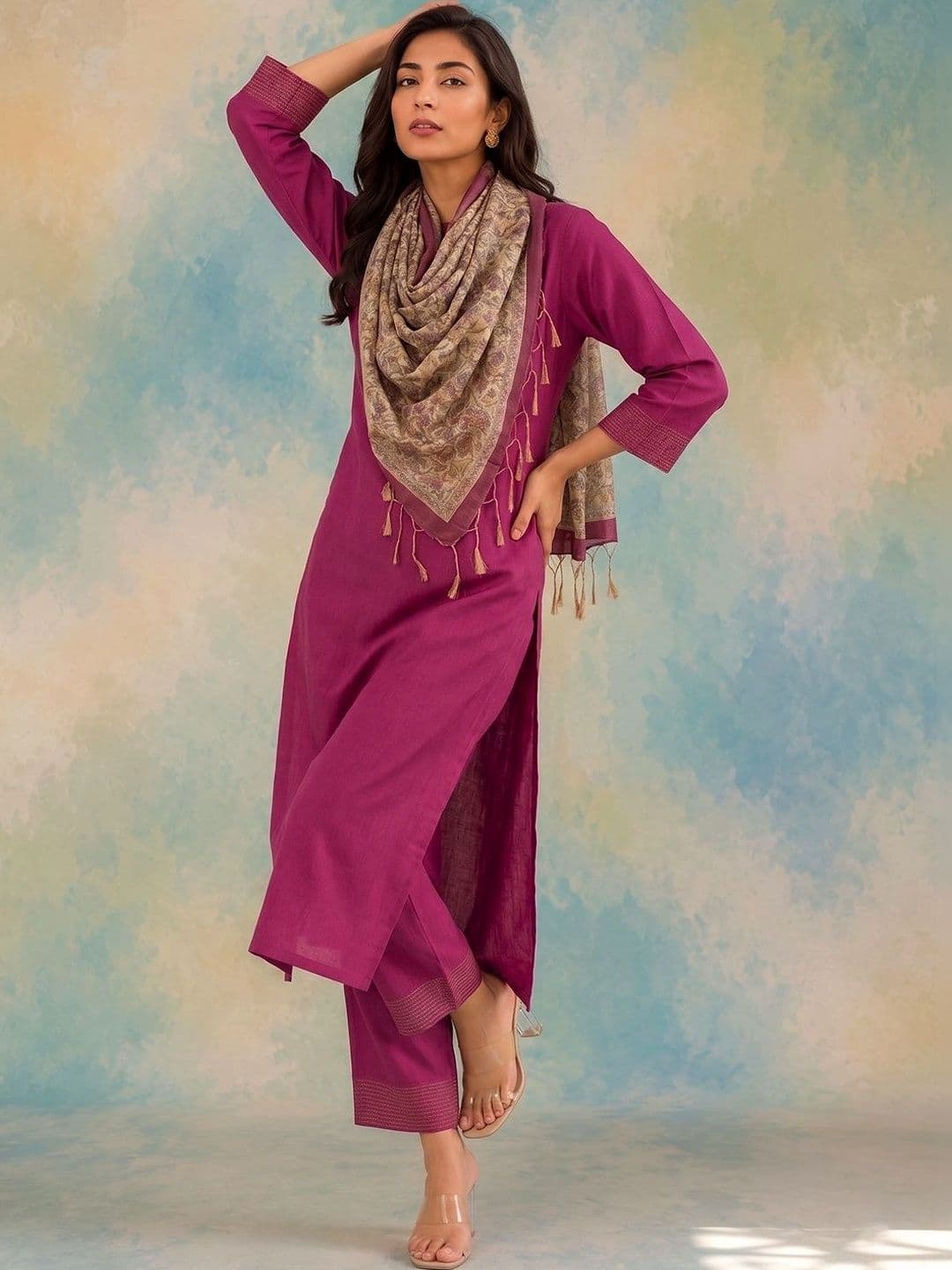 AADVIKA Women Yoke Design Regular Thread Work Kurta with Trousers & With Dupatta - view 1