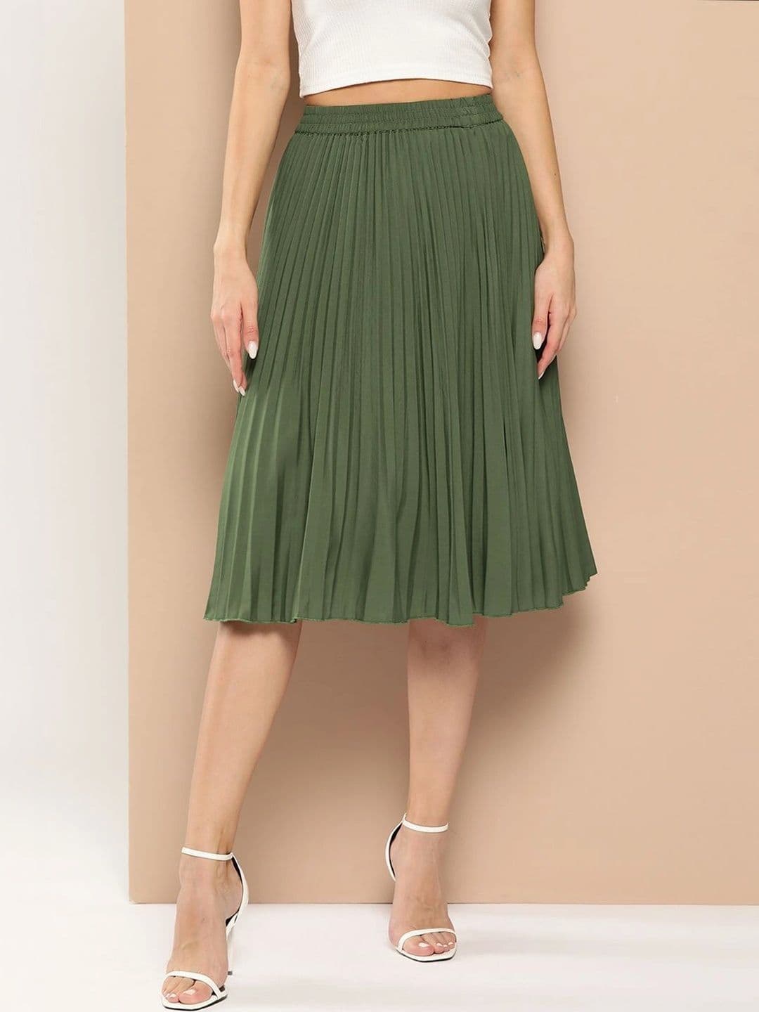 Chemistry Women Crepe Accordion Pleated Midi A-Line Skirt thumbnail 5