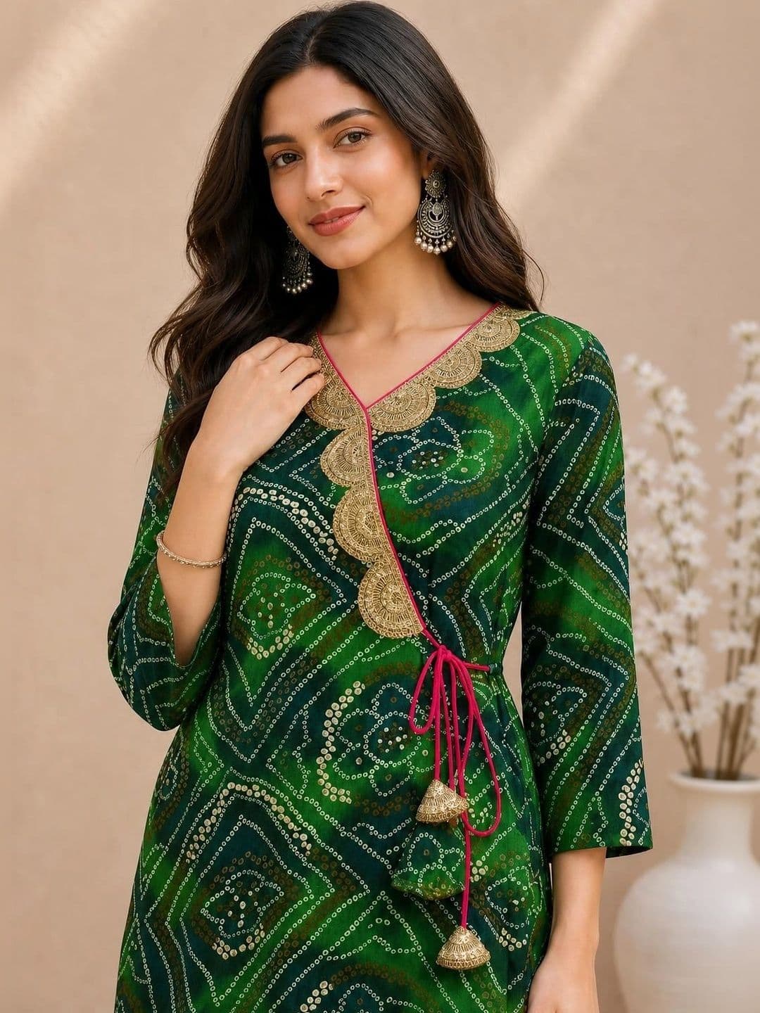 KALINI Women Bandhani Printed Gotta Patti Kurta thumbnail 4