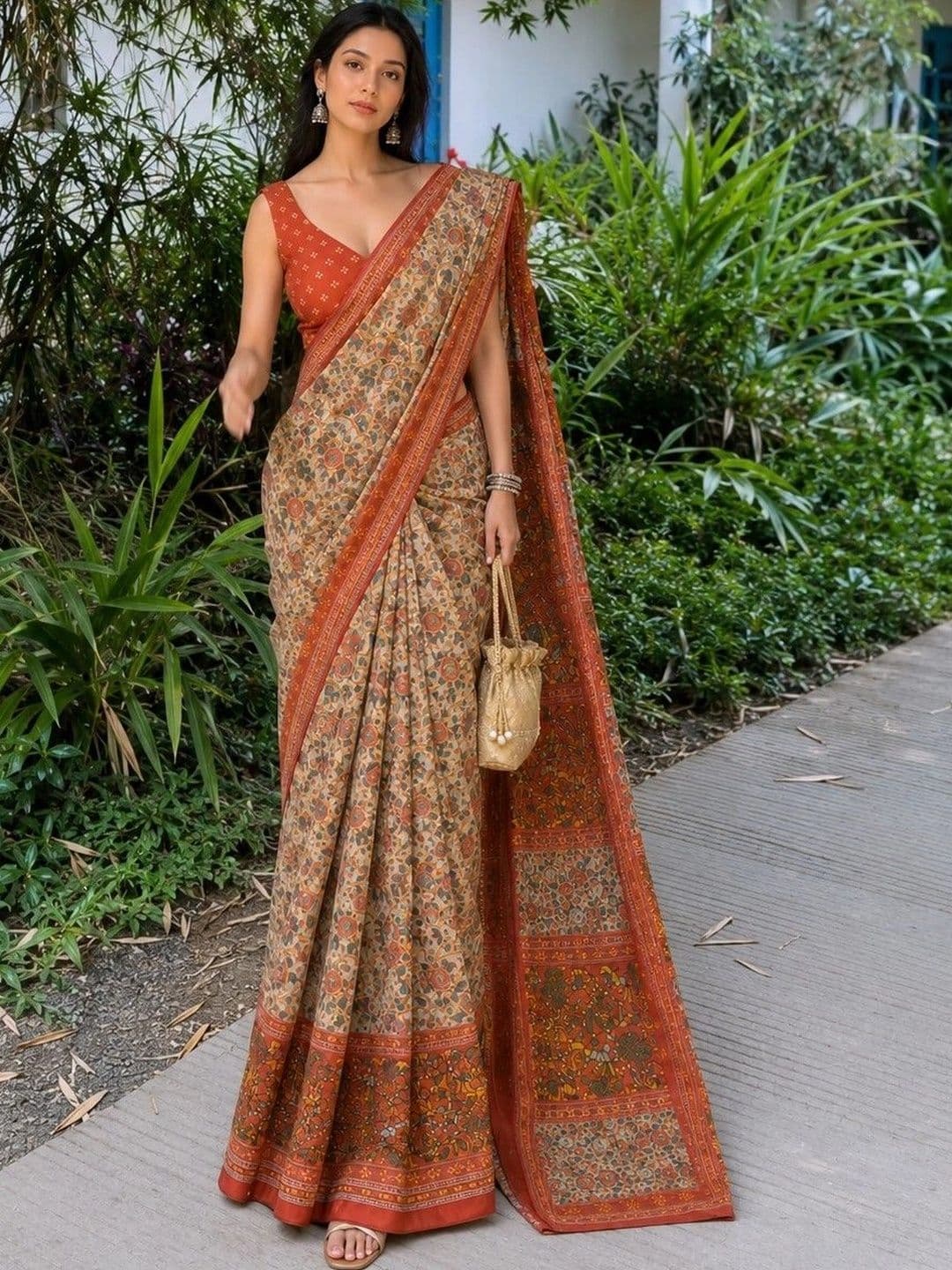 AARYAN SAREES Floral Pure Linen Gadwal Saree - view 1