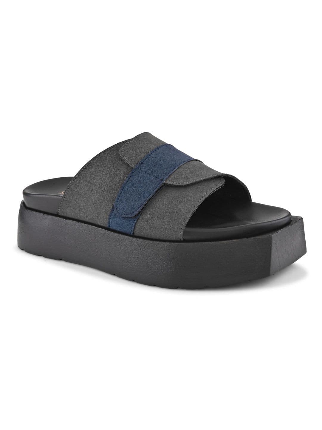 San Frissco Men Grey Suede Wide Strap Sandals with Cushioned Footbed & Chunky Sole thumbnail 3