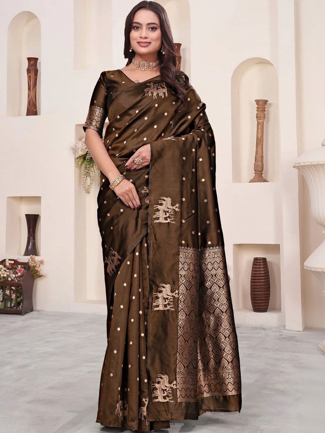 KALINI Woven Design Zari Silk Blend Saree - view 1
