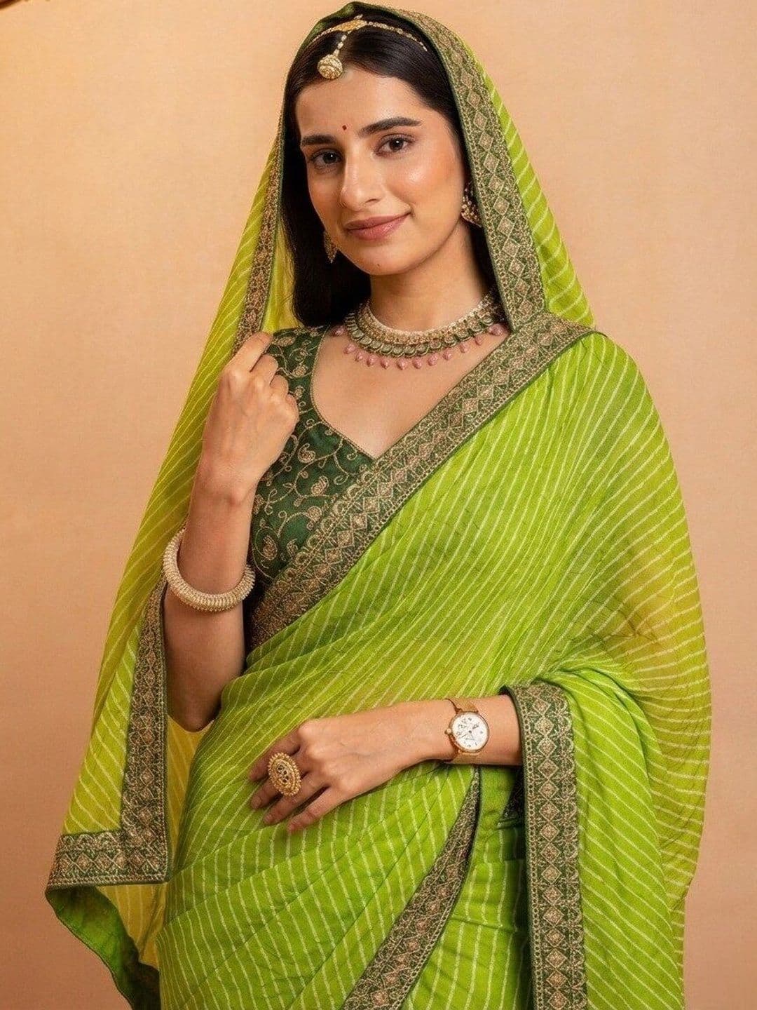 Mf Texo Leheriya Embroidered Poly Georgette Saree thumbnail 4