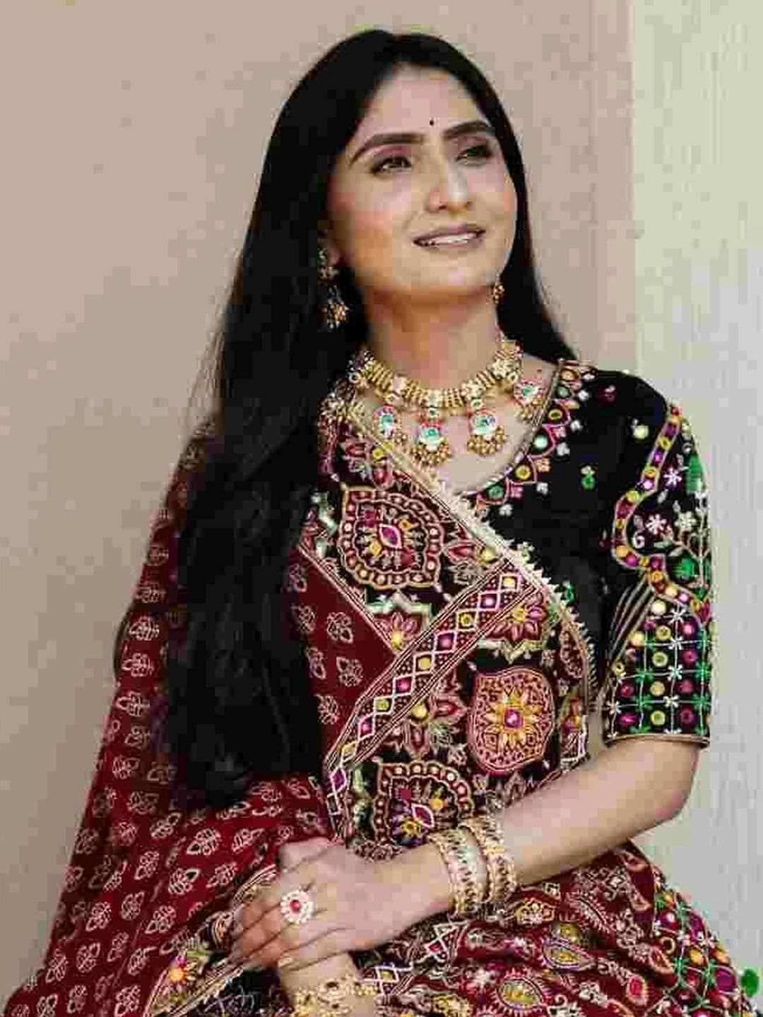 DAYLOOM Embellished Mirror Work Semi-Stitched Lehenga & Unstitched Blouse With Dupatta thumbnail 2