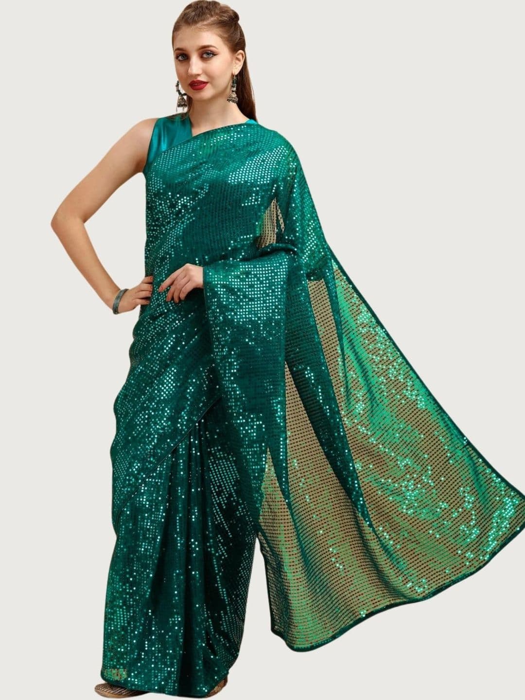 SZN Embellished Sequinned Pure Georgette Designer Saree thumbnail 6