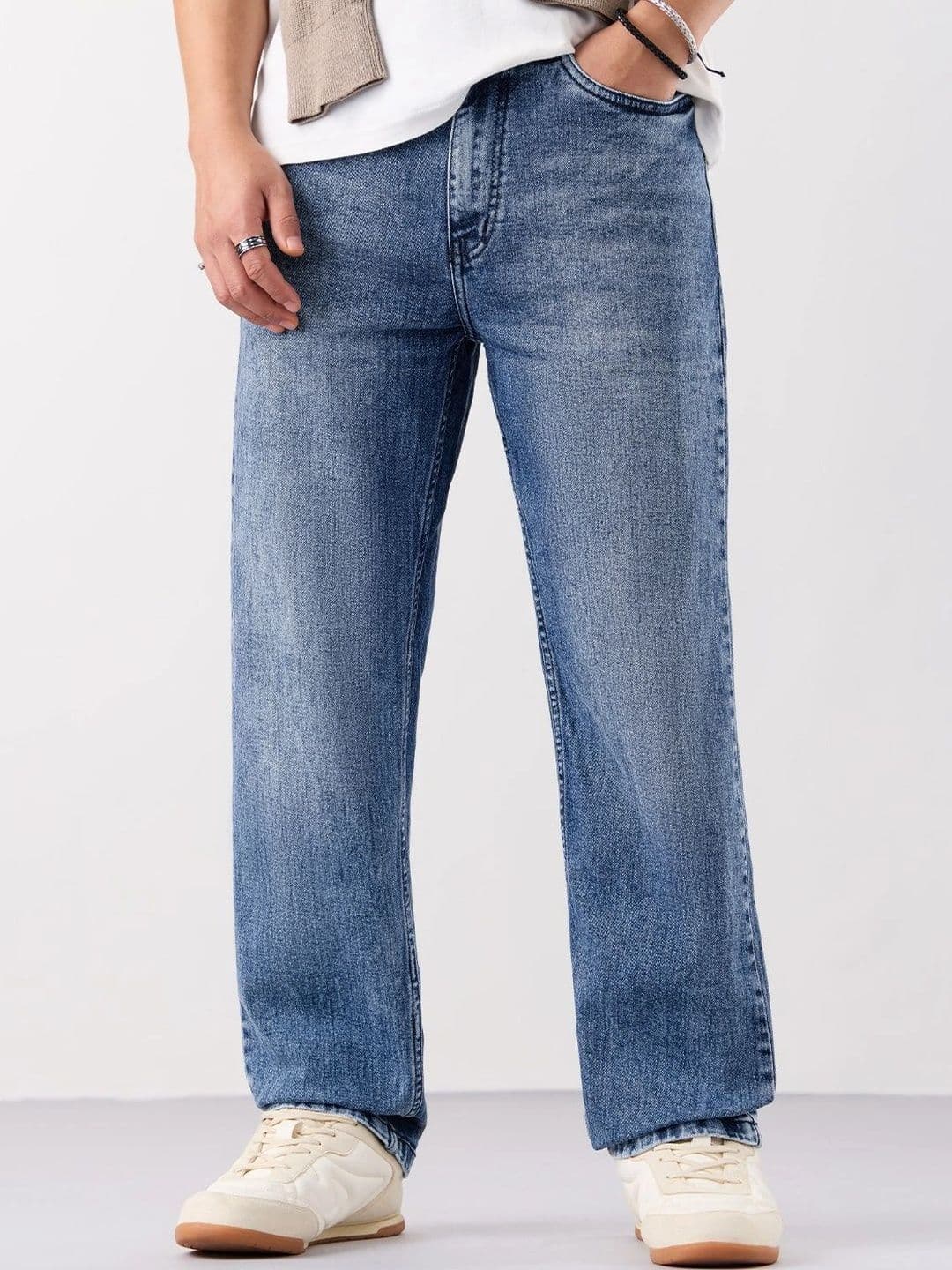 The Souled Store Men Straight Fit Mid-Rise Light Fade Stretchable Jeans - view 1