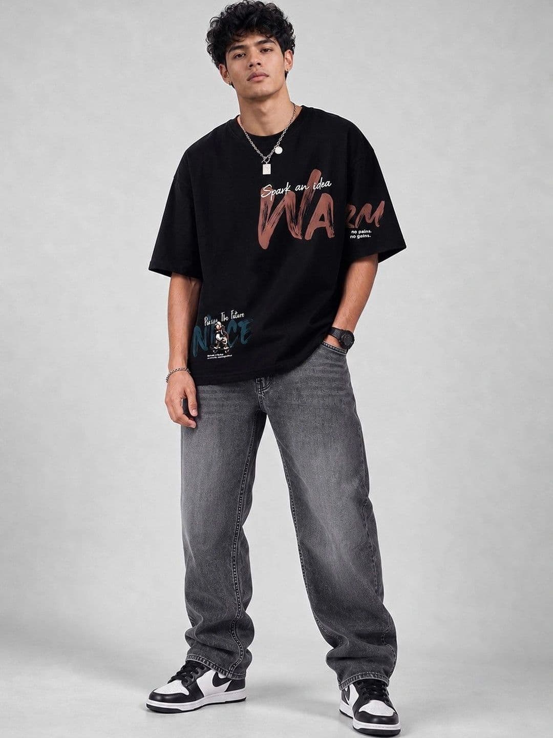 Suo Men Typography Printed Drop-Shoulder Sleeves T-shirt thumbnail 4
