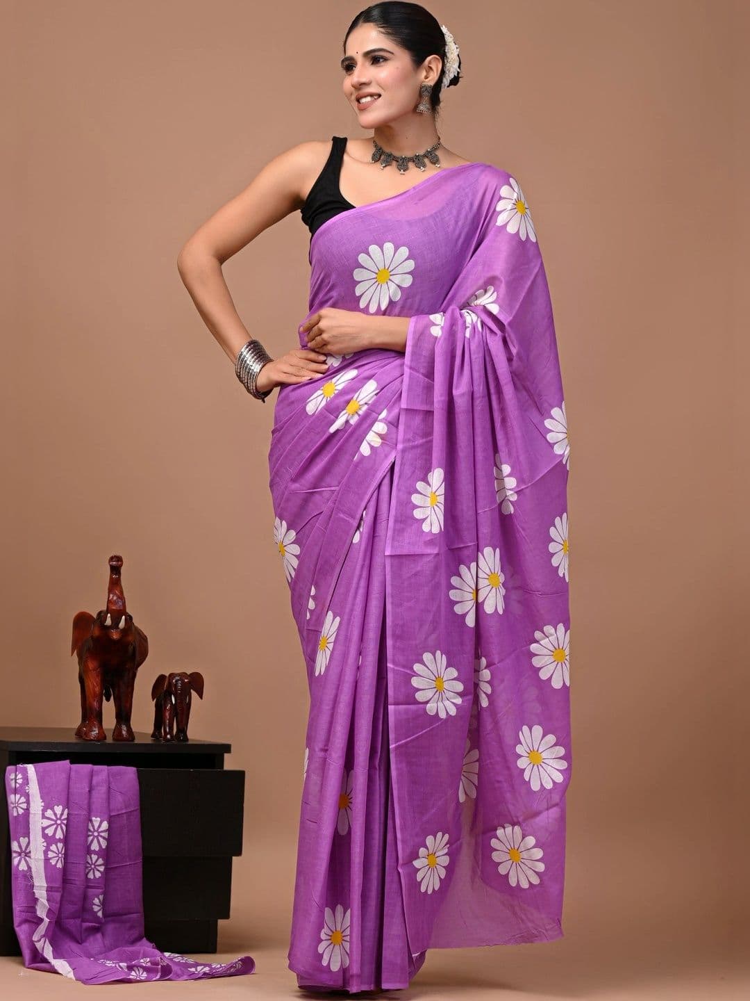 Anouk Ethnic Motifs Pure Cotton Block Print Saree - view 1