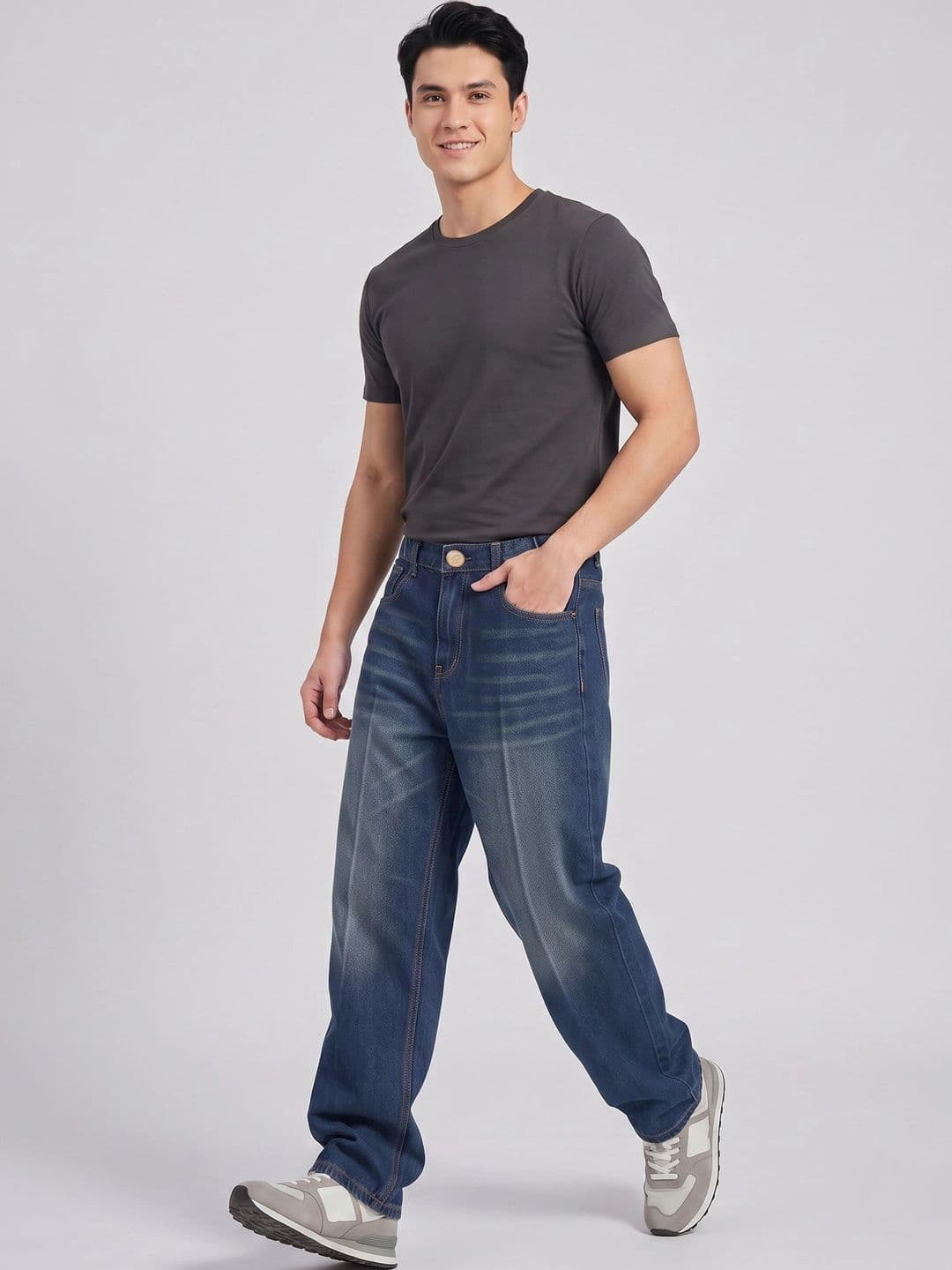 dolsia Men Straight Fit Mid-Rise Heavy Fade Stretchable Jeans thumbnail 2