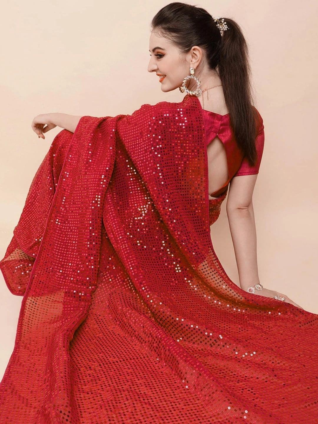 SZN Embellished Sequinned Pure Georgette Designer Saree thumbnail 4