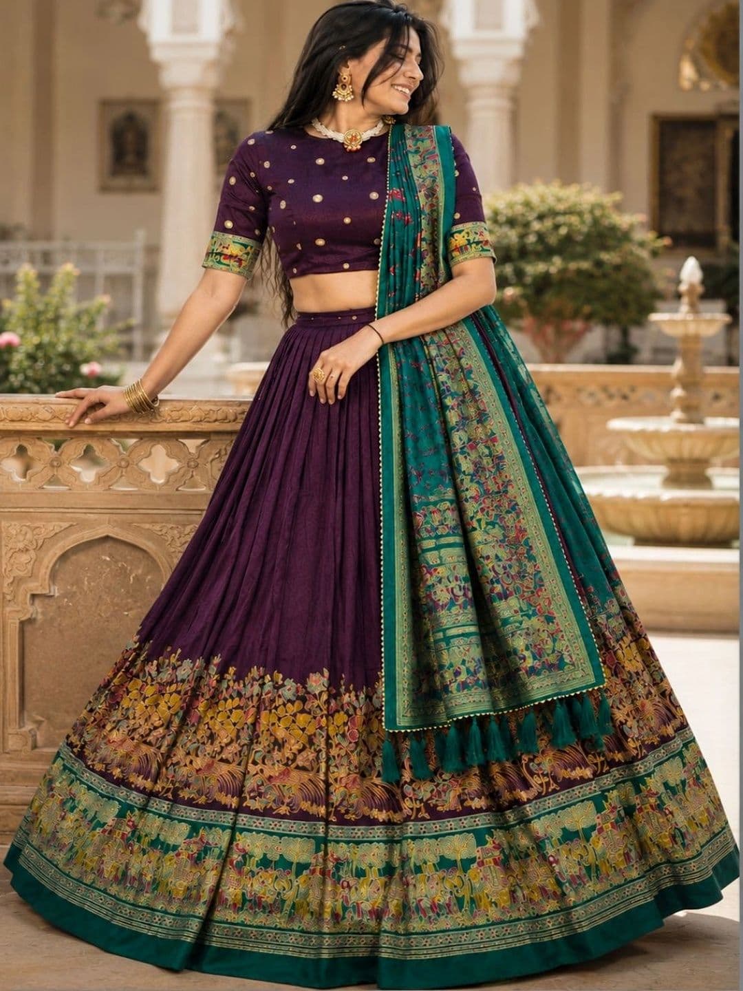 House of Pataudi Embroidered Semi-Stitched Lehenga & Unstitched Blouse With Dupatta - view 1