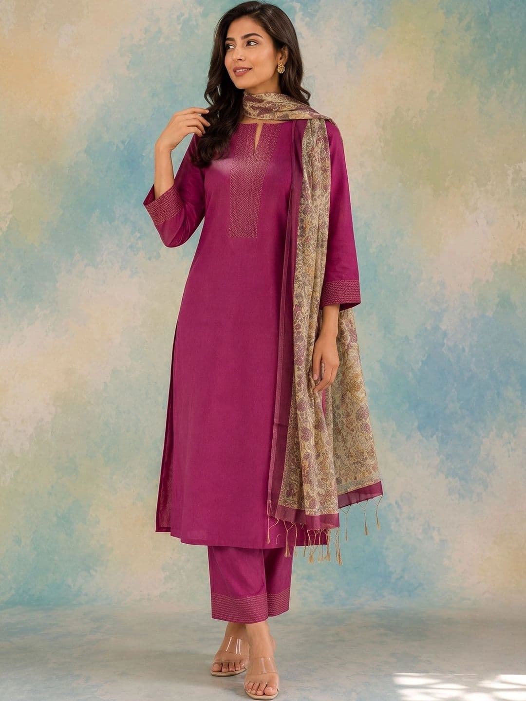 AADVIKA Women Yoke Design Regular Thread Work Kurta with Trousers & With Dupatta thumbnail 7