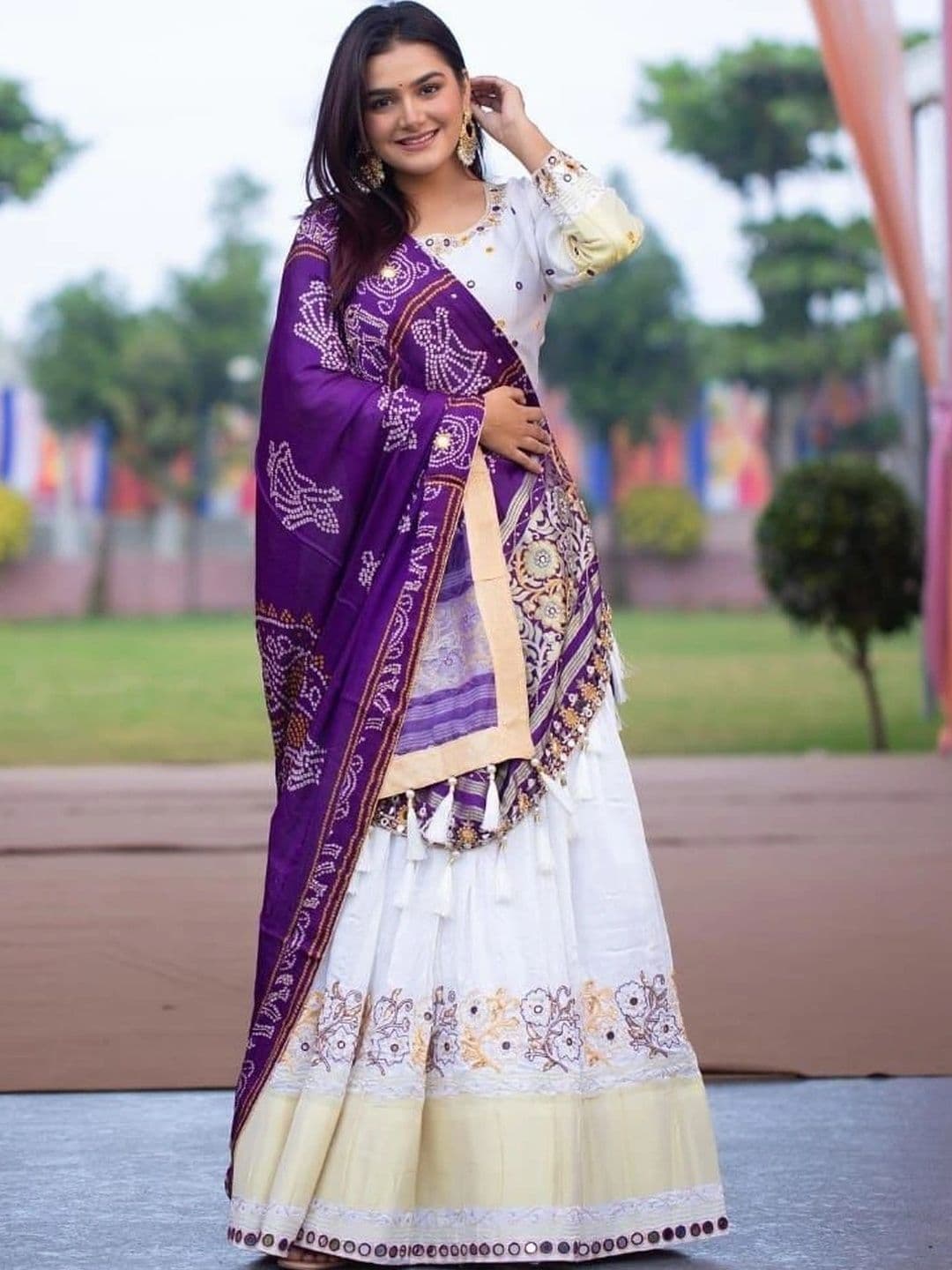 Sangria Embellished Mirror Work Semi-Stitched Lehenga & Unstitched Blouse With Dupatta thumbnail 4