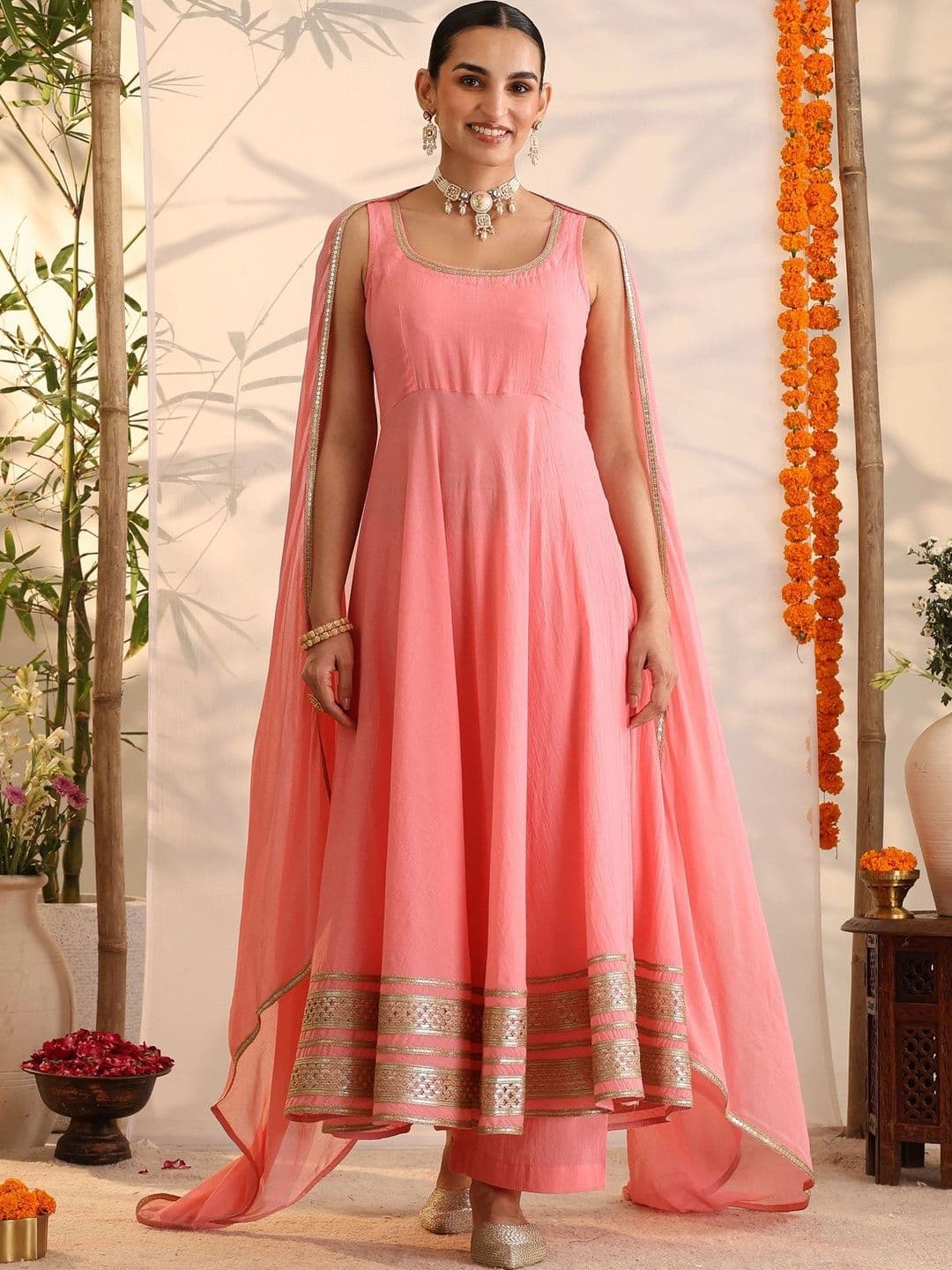 Khushal K Women Ethnic Motifs Empire Gotta Patti Pure Cotton Kurta with Trousers & With Dupatta thumbnail 6