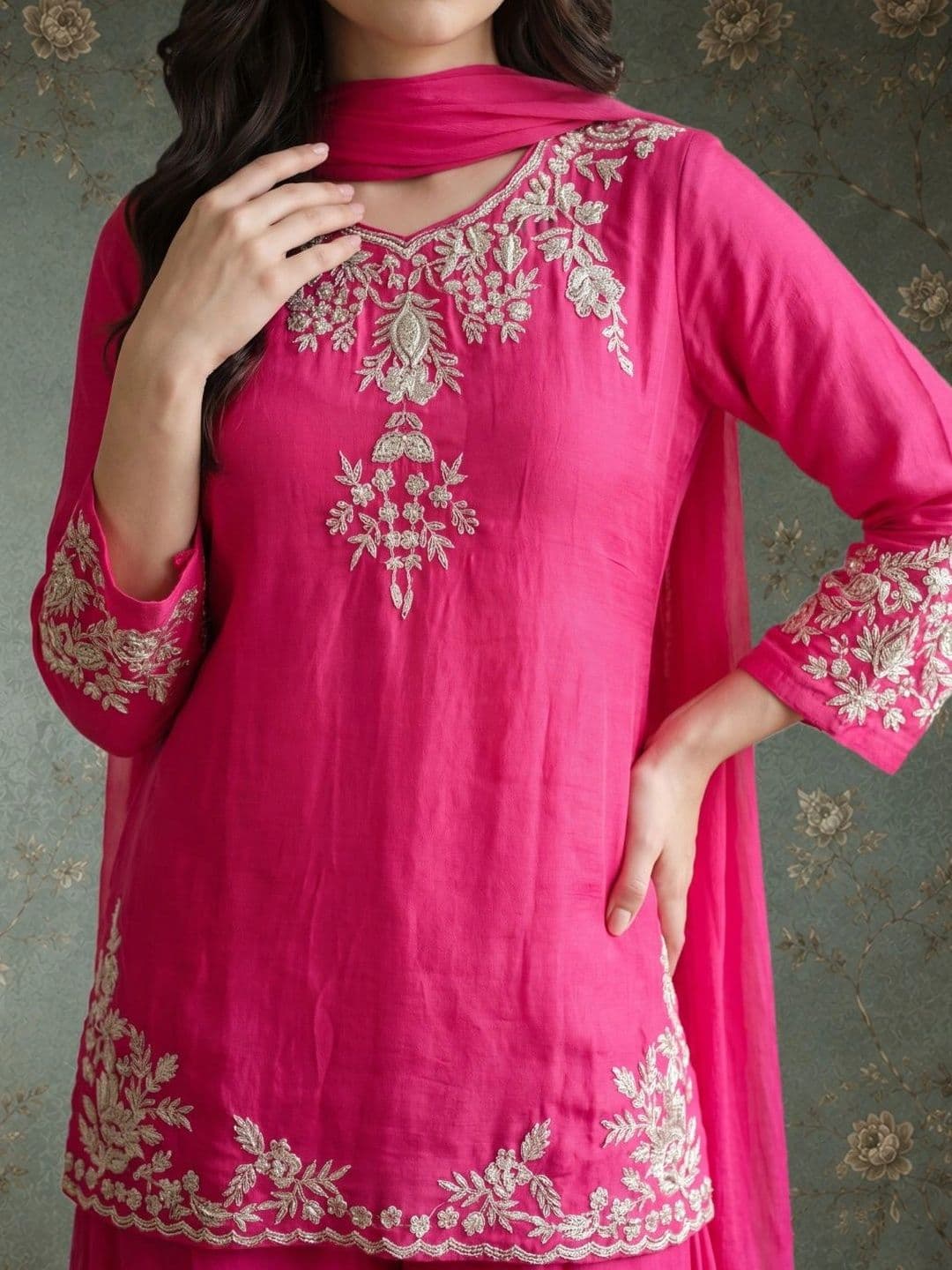 Sangria Women Ethnic Motifs Embroidered Regular Thread Work Kurta with Sharara & With Dupatta thumbnail 2