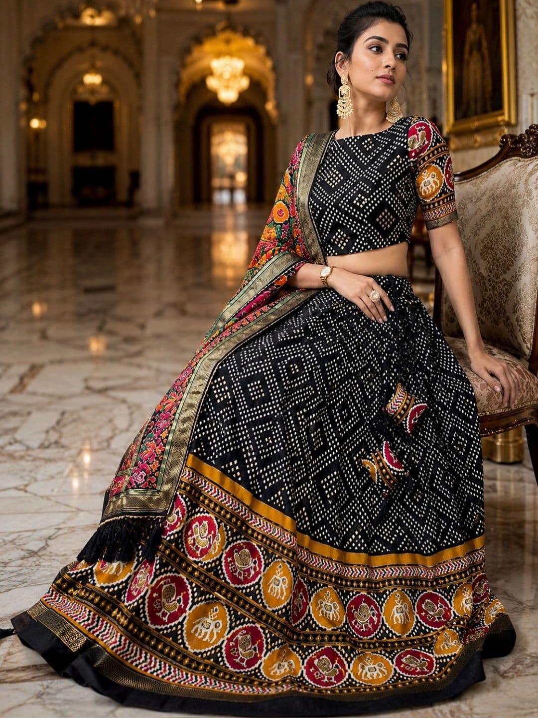 House of Pataudi Printed Semi-Stitched Lehenga & Unstitched Blouse With Dupatta thumbnail 3