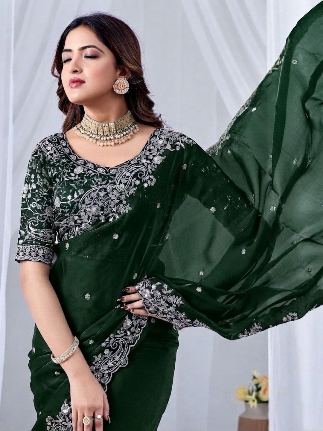 SZN Floral Embroidered Art Silk Heavy Work Saree thumbnail 3