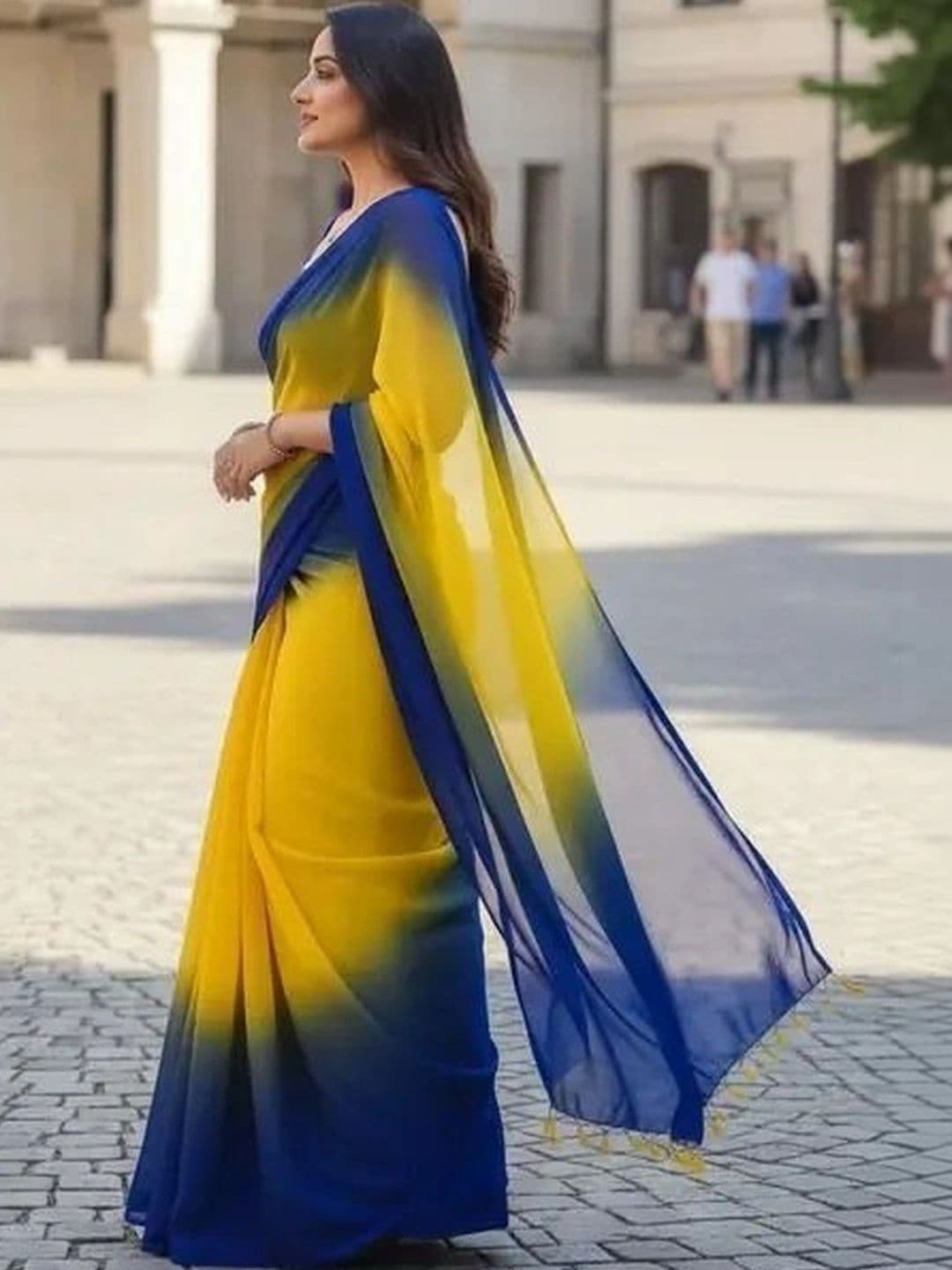 ANJAVI FASHION Ombre Poly Georgette Fusion Saree thumbnail 3