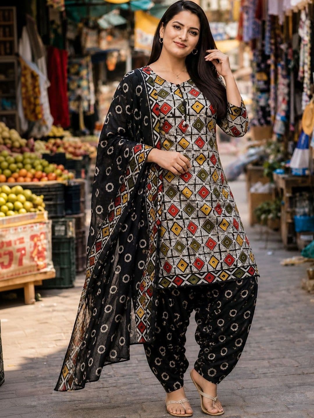 KALINI Women Printed Regular Kurta with Patiala & With Dupatta thumbnail 3