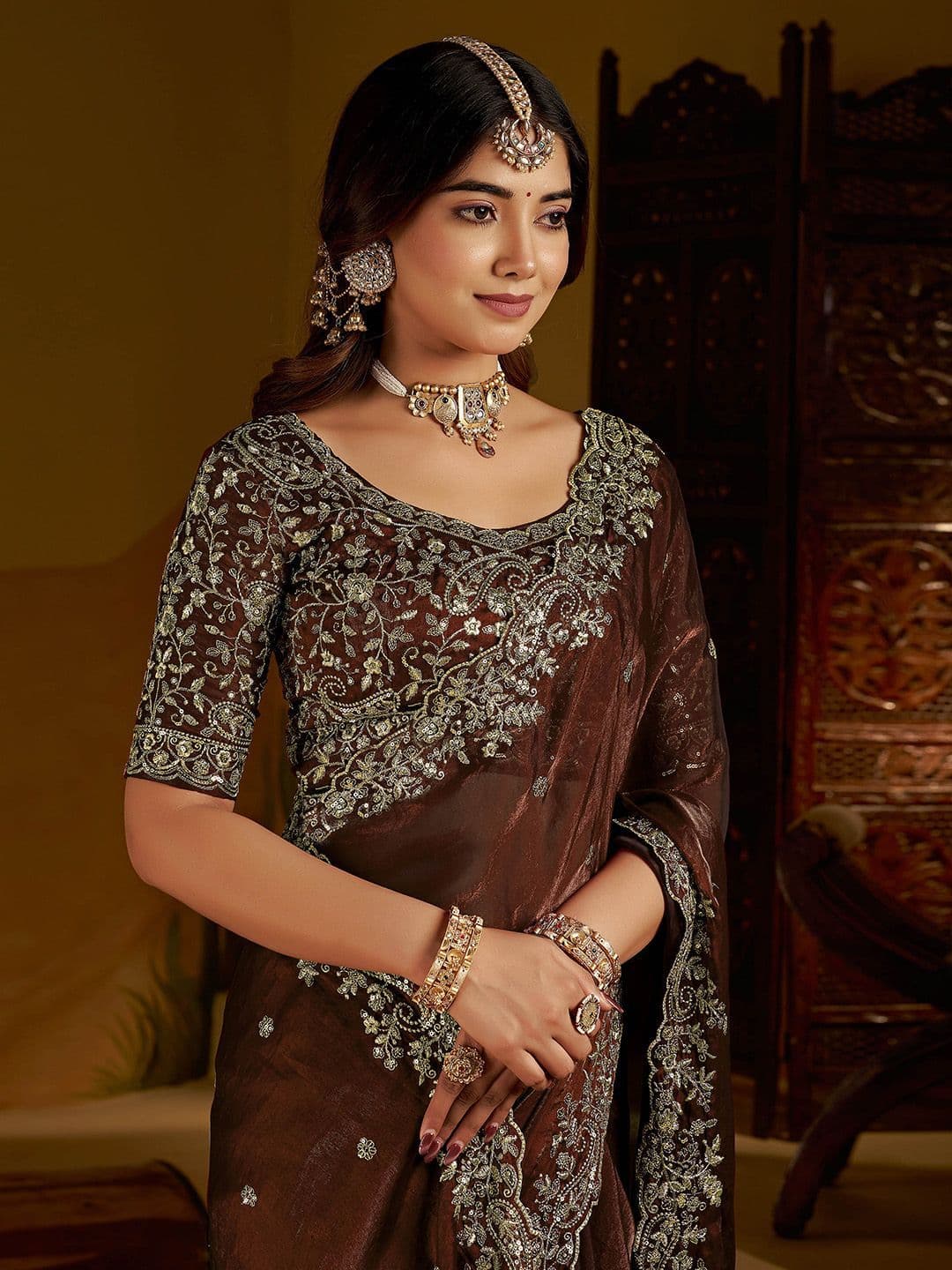 GRUHNAREE Embellished Embroidered Satin Saree thumbnail 8