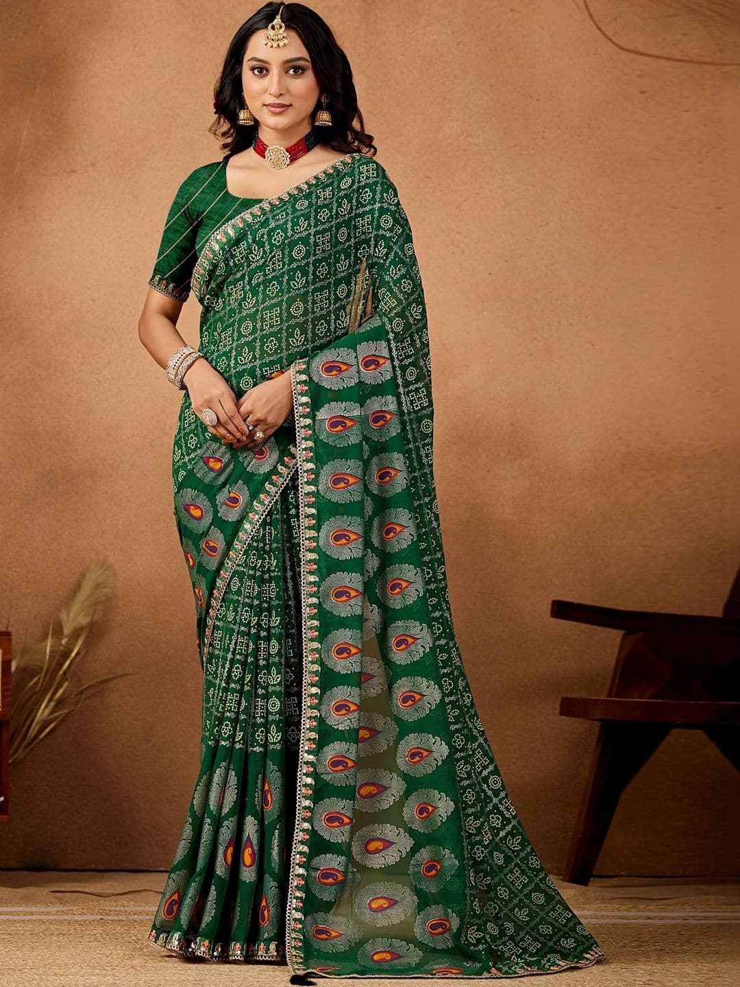 Nayanthara Trends Bandhani Zari Poly Georgette Designer Bandhani Saree - view 1