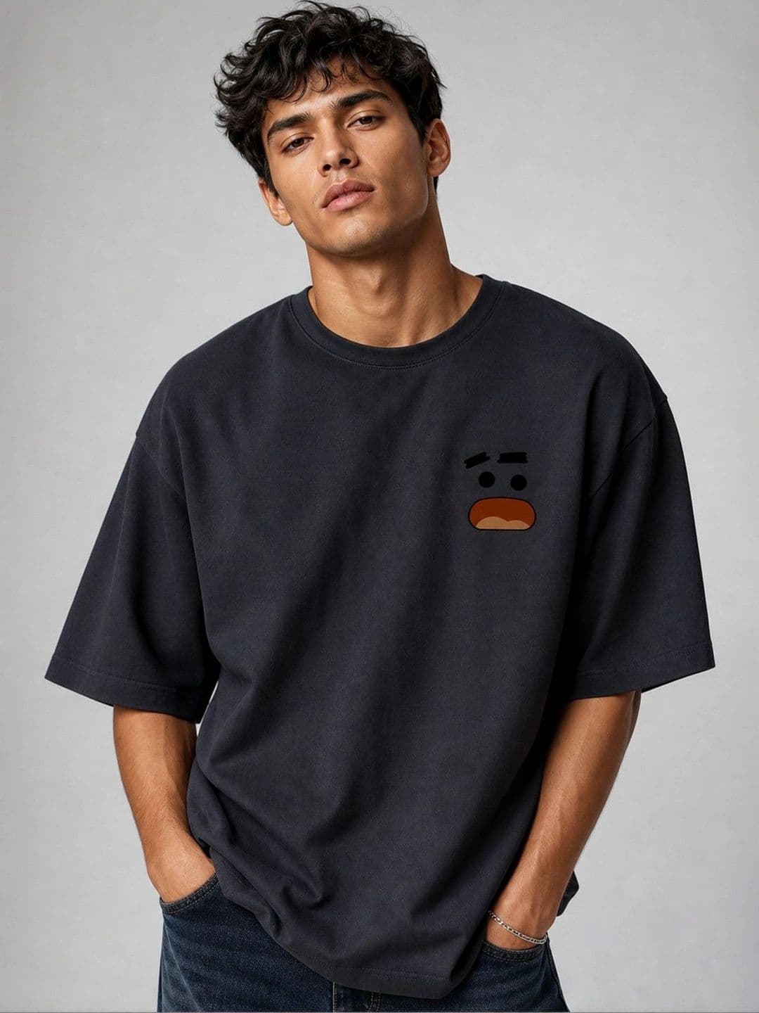 Suo Men Printed Drop-Shoulder Sleeves T-shirt - view 1