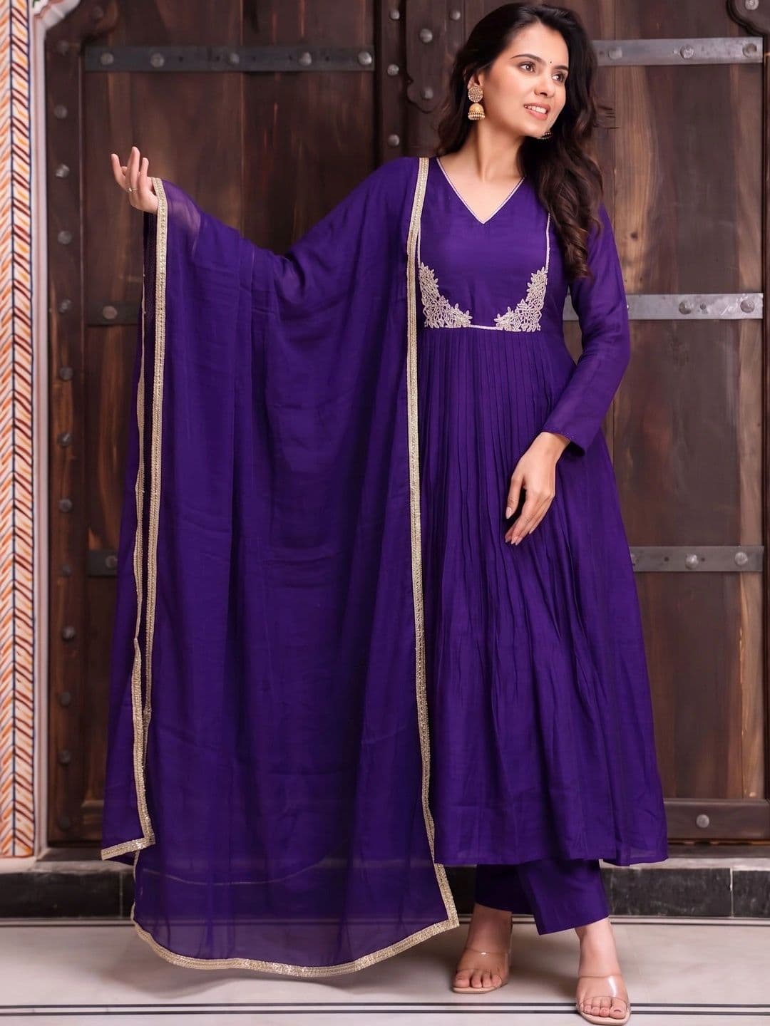 House Of Nazakat Women Ethnic Motifs Embroidered Regular Chanderi Silk Kurta with Palazzos & With Dupatta - view 1