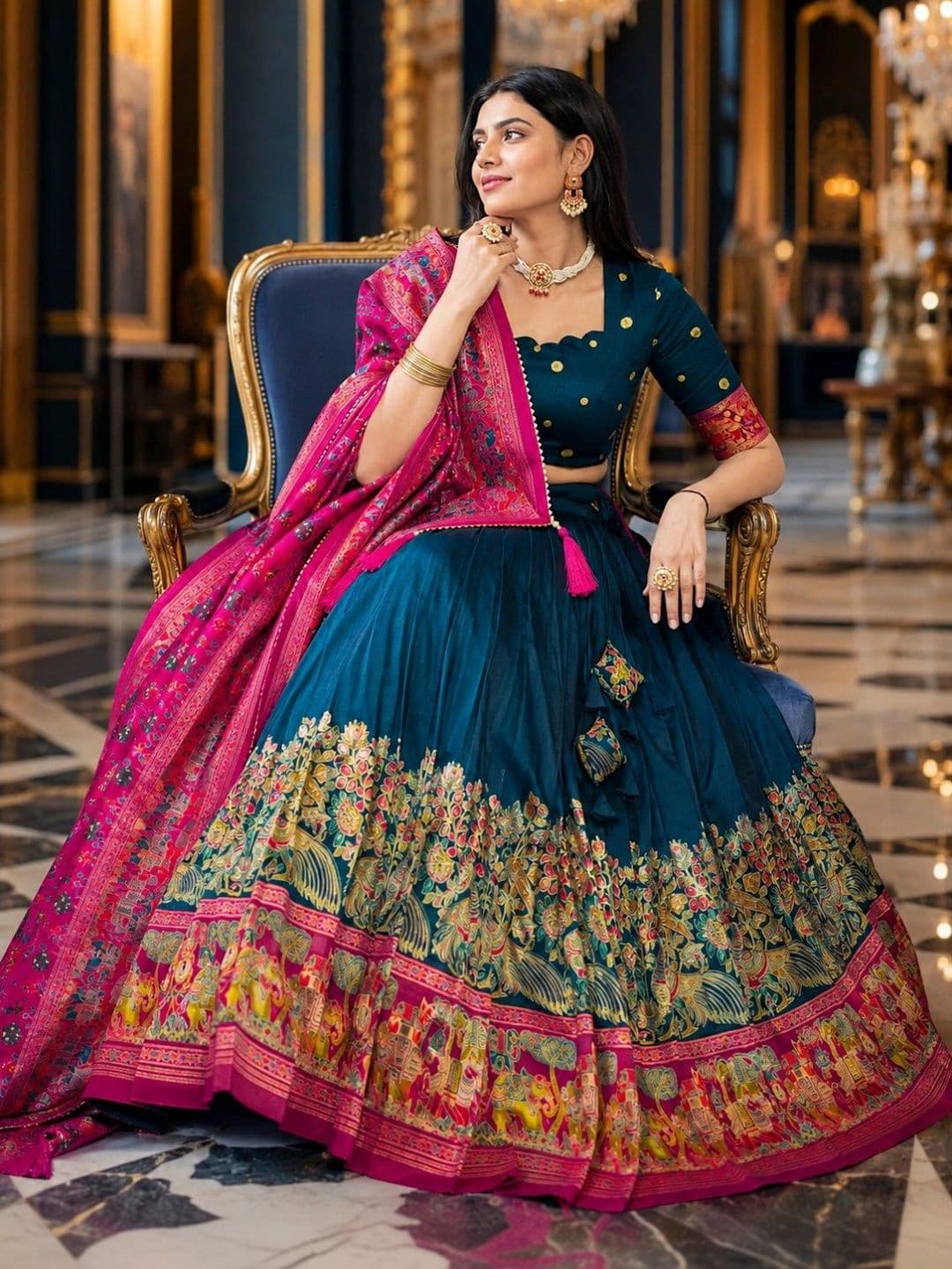 House of Pataudi Embellished Semi-Stitched Lehenga & Unstitched Blouse With Dupatta thumbnail 5
