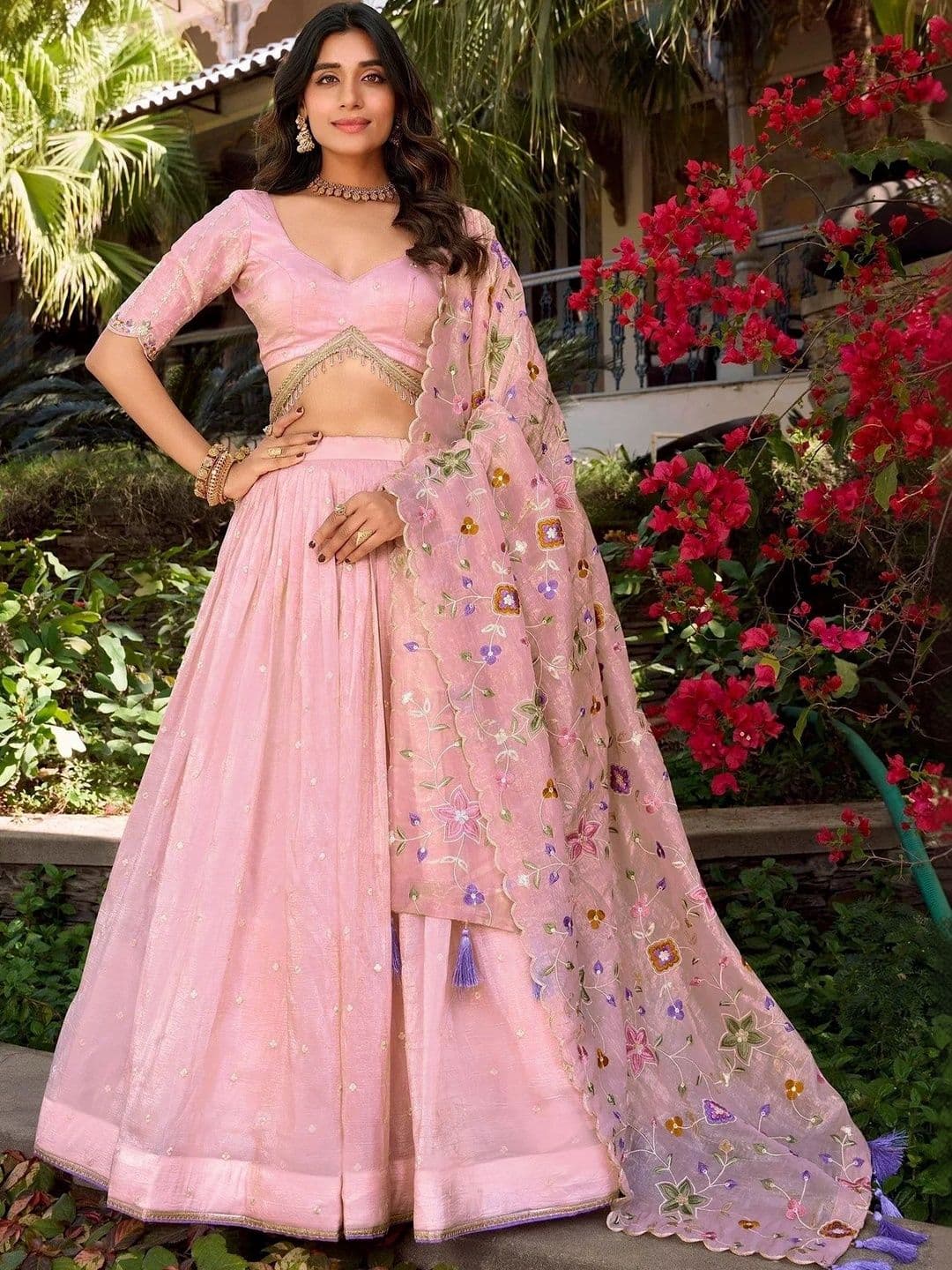 Moda Rapido Embroidered Thread Work Semi-Stitched Lehenga & Unstitched Blouse With Dupatta - view 1