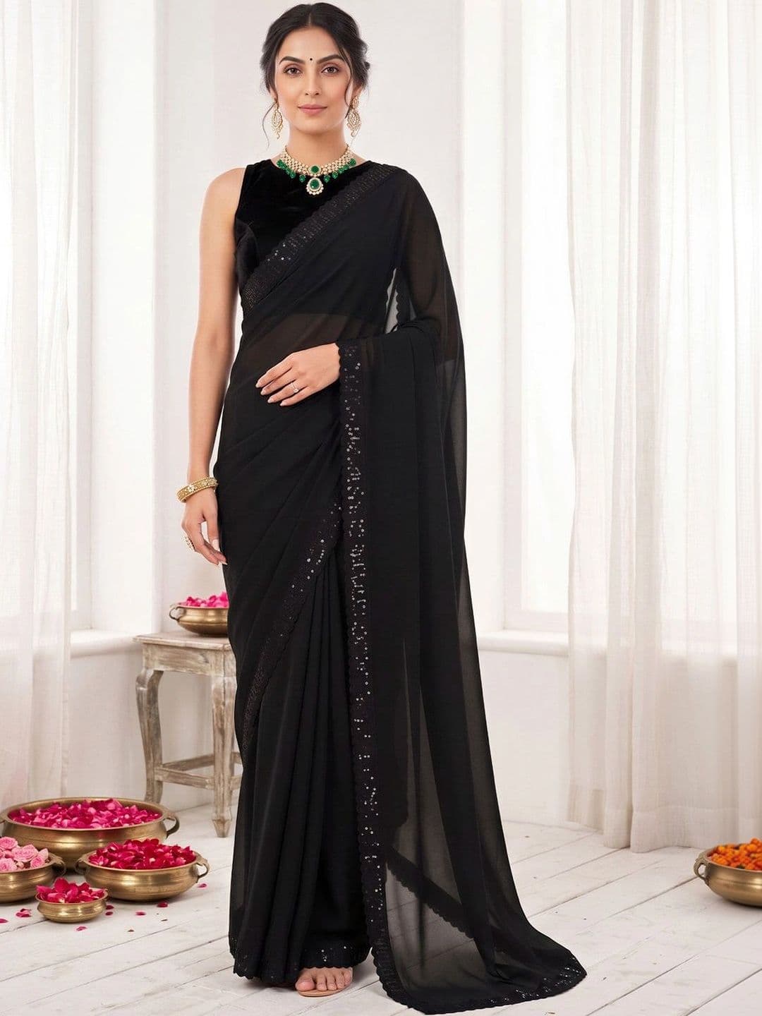 Anouk Sequinned Poly Georgette Designer Saree - view 1