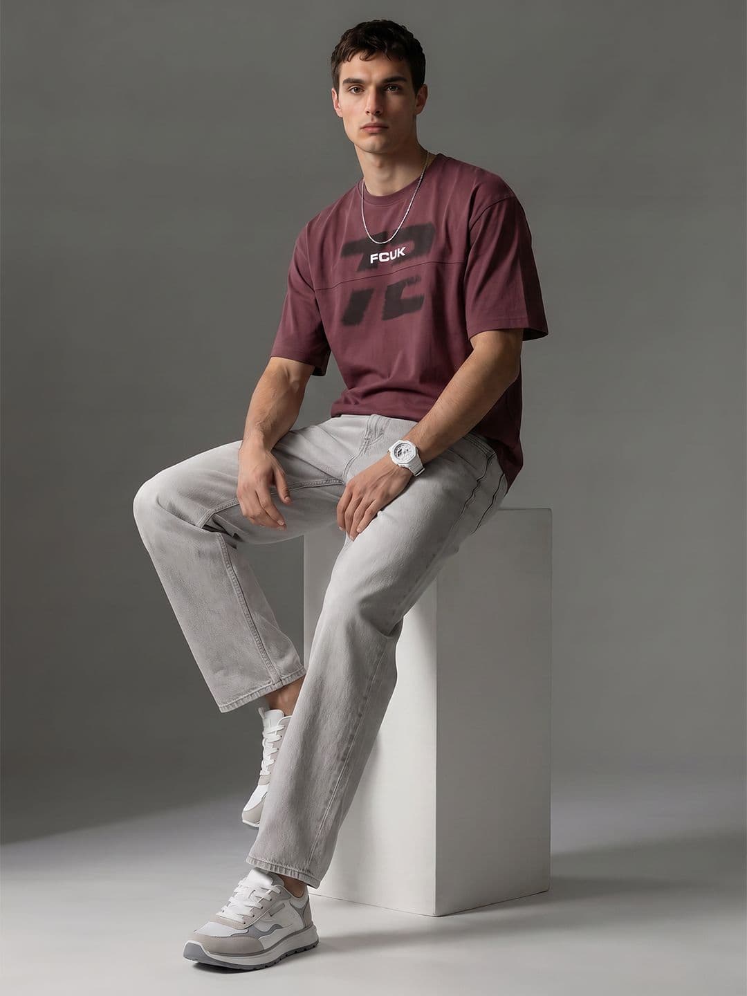 FCUK Oversized Typography Printed Pure Cotton T-shirt thumbnail 2